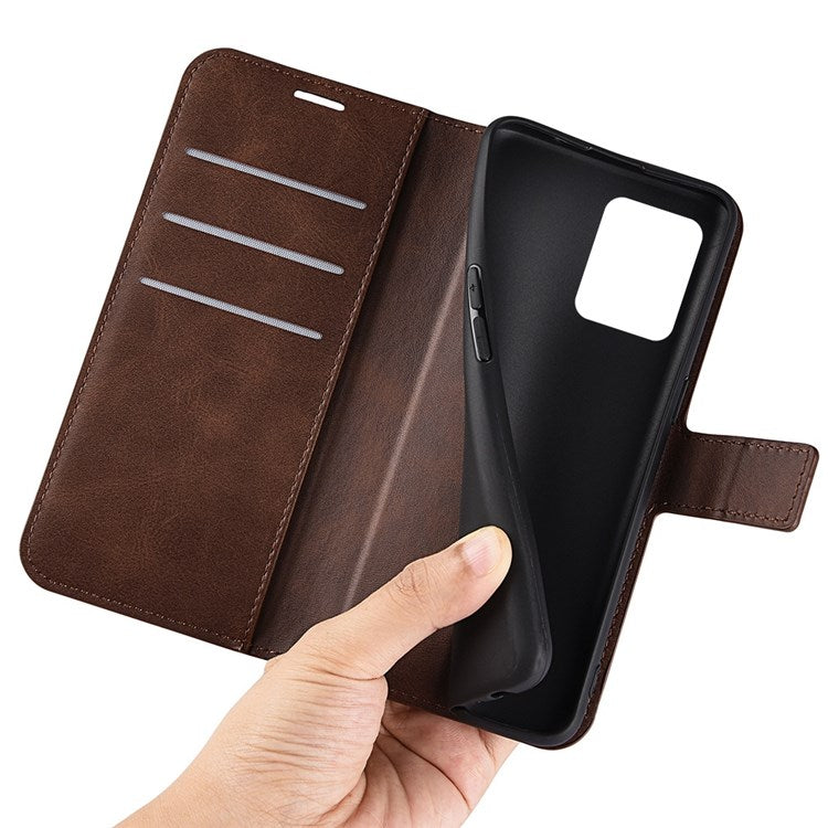Textured PU Leather Stand Phone Case for Realme C31 4G, Square Magnetic Clasp Wallet Shell - Brown