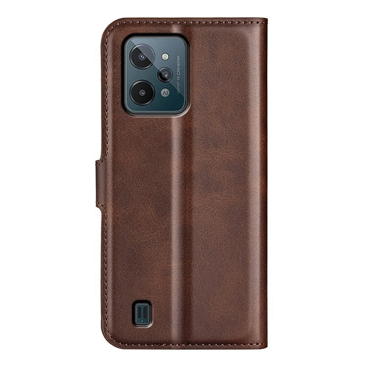 Textured PU Leather Stand Phone Case for Realme C31 4G, Square Magnetic Clasp Wallet Shell - Brown