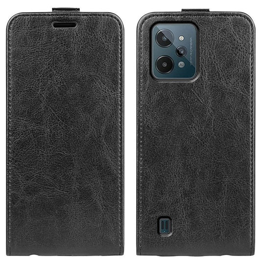 Vertical Flip Leather Cover for Realme C31 4G, Crazy Horse Texture Card Holder Protective Case - Black