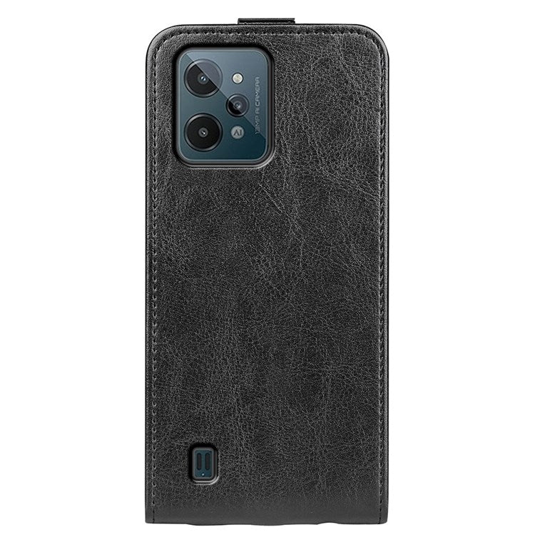 Vertical Flip Leather Cover for Realme C31 4G, Crazy Horse Texture Card Holder Protective Case - Black