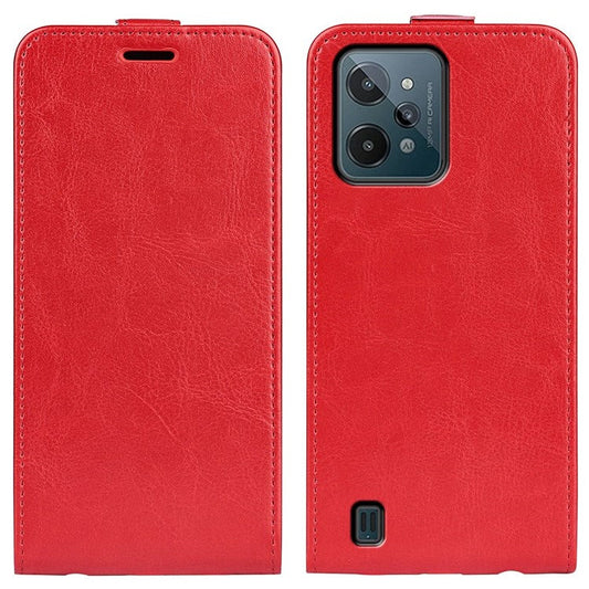 Vertical Flip Leather Cover for Realme C31 4G, Crazy Horse Texture Card Holder Protective Case - Red