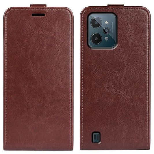 Vertical Flip Leather Cover for Realme C31 4G, Crazy Horse Texture Card Holder Protective Case - Brown