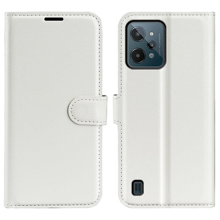 For Realme C31 4G Litchi Texture Stand Wallet Phone Cover PU Leather Case - White
