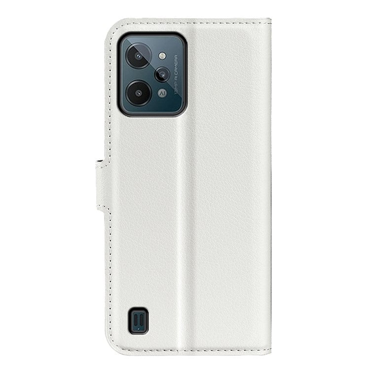 For Realme C31 4G Litchi Texture Stand Wallet Phone Cover PU Leather Case - White