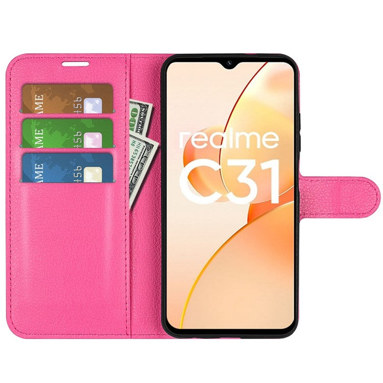 For Realme C31 4G Litchi Texture Stand Wallet Phone Cover PU Leather Case - Rose