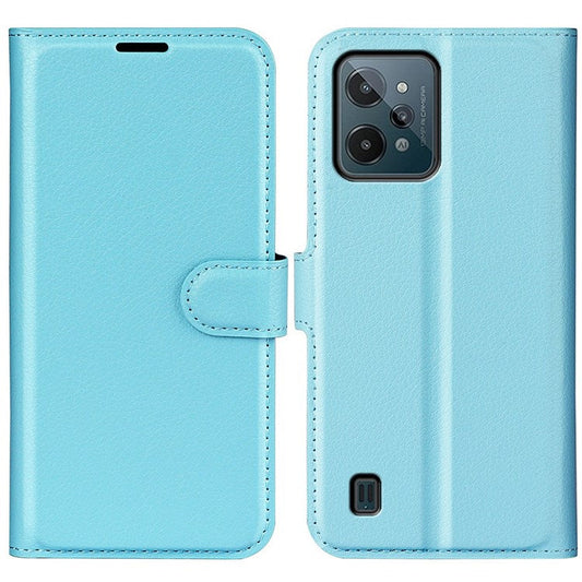 For Realme C31 4G Litchi Texture Stand Wallet Phone Cover PU Leather Case - Blue