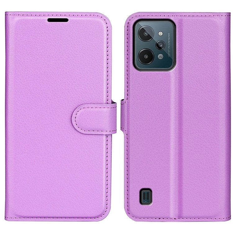 For Realme C31 4G Litchi Texture Stand Wallet Phone Cover PU Leather Case - Purple