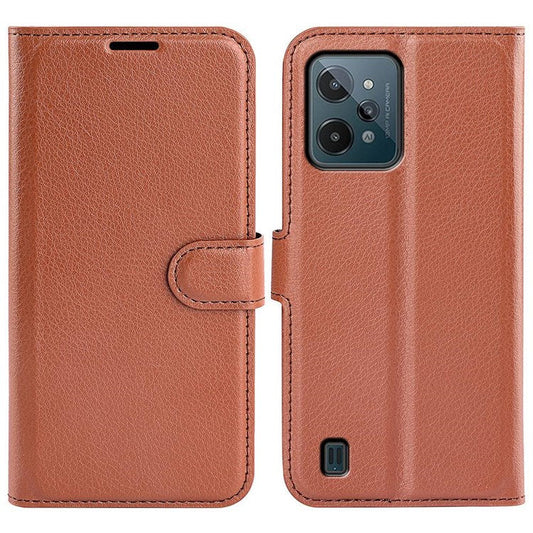 For Realme C31 4G Litchi Texture Stand Wallet Phone Cover PU Leather Case - Brown