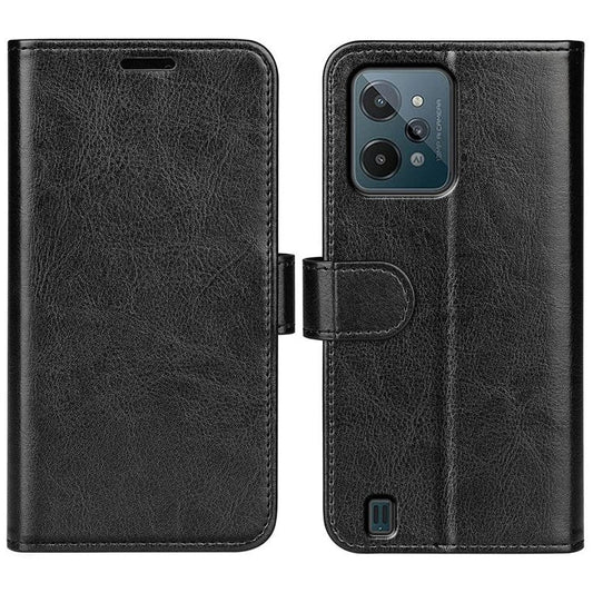 For Realme C31 4G Crazy Horse Texture Protective Cover PU Leather + TPU Wallet Stand Case - Black