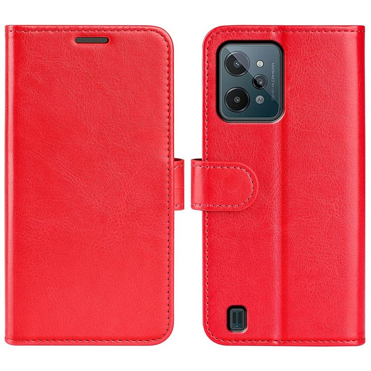 For Realme C31 4G Crazy Horse Texture Protective Cover PU Leather + TPU Wallet Stand Case - Red