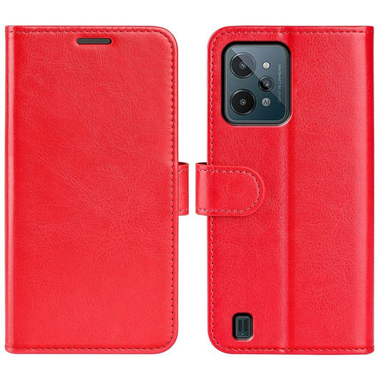 For Realme C31 4G Crazy Horse Texture Protective Cover PU Leather + TPU Wallet Stand Case - Red
