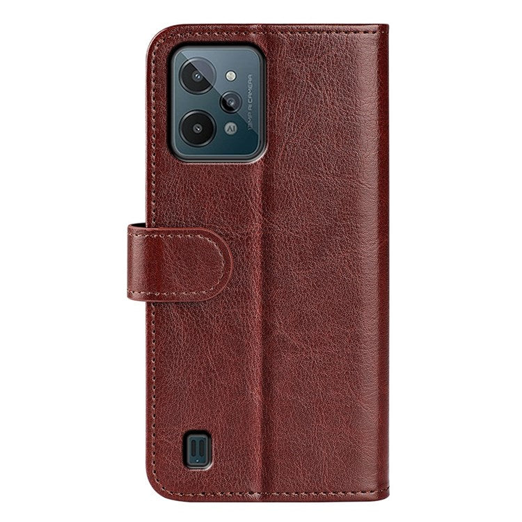 For Realme C31 4G Crazy Horse Texture Protective Cover PU Leather + TPU Wallet Stand Case - Brown