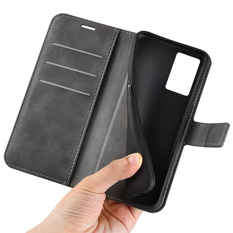 For Realme GT Neo3 Textured PU Leather Square Magnetic Clasp Cover Stand Wallet Phone Case - Grey