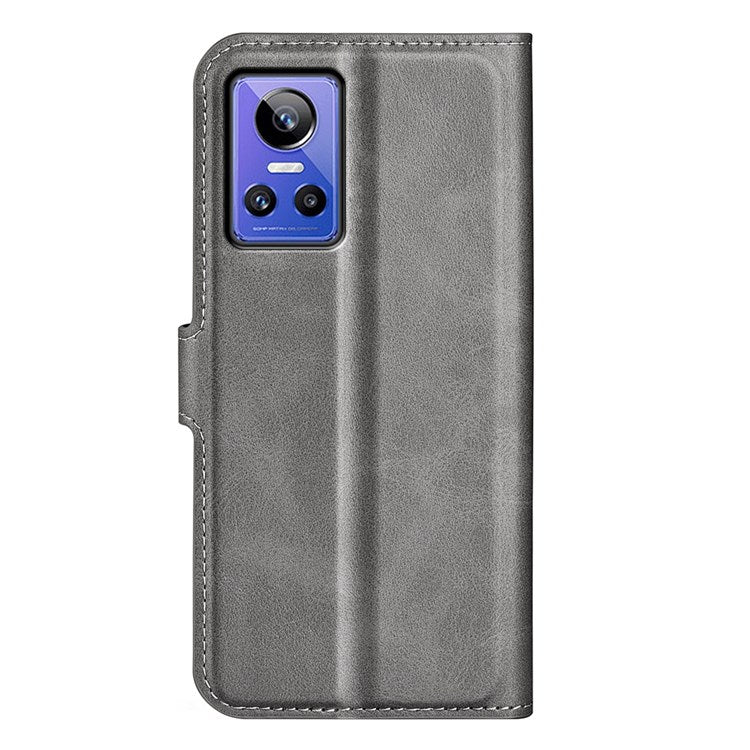 For Realme GT Neo3 Textured PU Leather Square Magnetic Clasp Cover Stand Wallet Phone Case - Grey