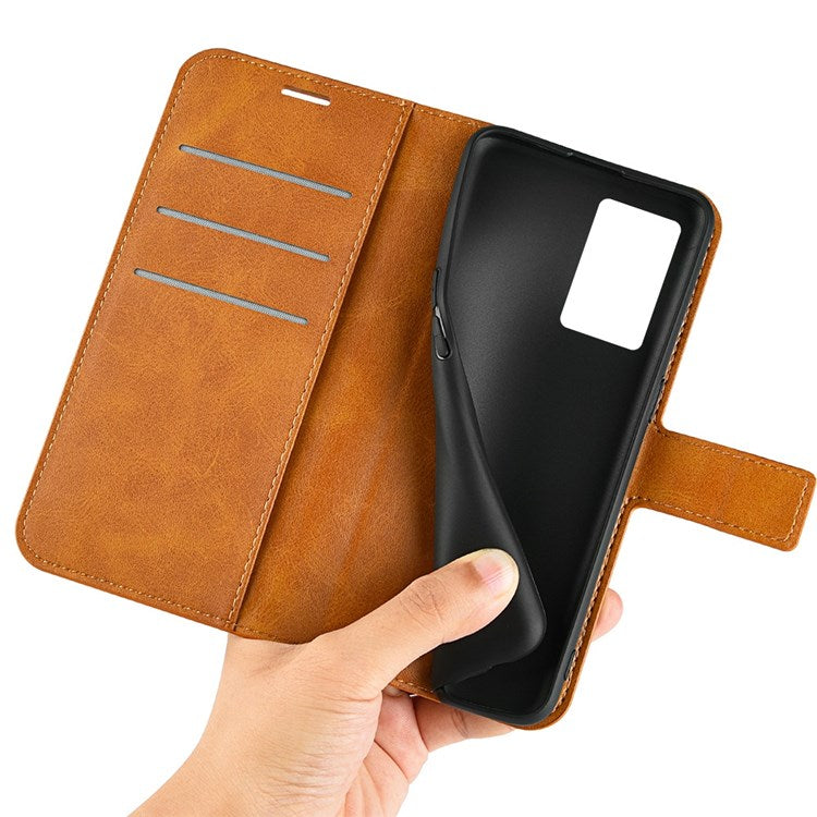 For Realme GT Neo3 Textured PU Leather Square Magnetic Clasp Cover Stand Wallet Phone Case - Yellow