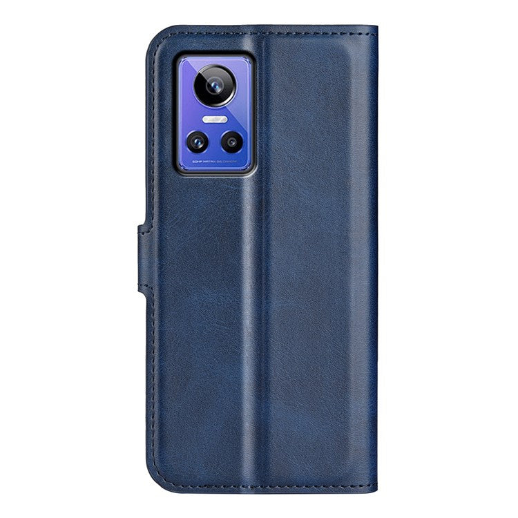 For Realme GT Neo3 Textured PU Leather Square Magnetic Clasp Cover Stand Wallet Phone Case - Blue