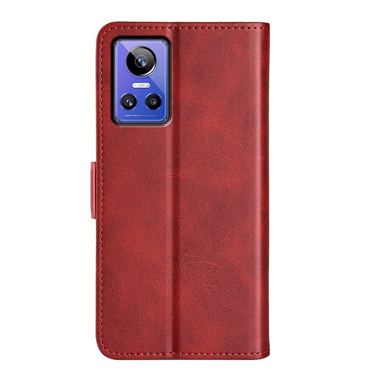 For Realme GT Neo3 Textured PU Leather Wallet Protective Cover Dual Magnetic Clasp Adjustable Stand Phone Case - Red