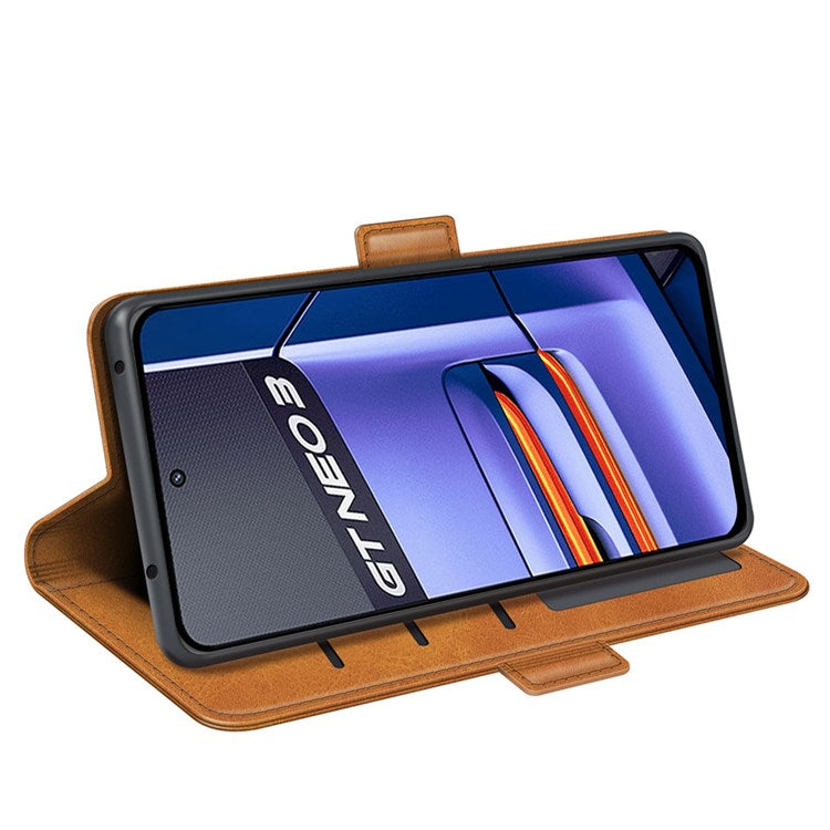 For Realme GT Neo3 Textured PU Leather Wallet Protective Cover Dual Magnetic Clasp Adjustable Stand Phone Case - Yellow