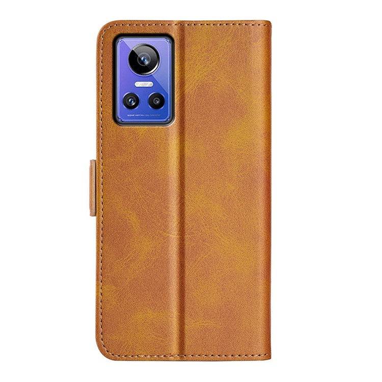For Realme GT Neo3 Textured PU Leather Wallet Protective Cover Dual Magnetic Clasp Adjustable Stand Phone Case - Yellow