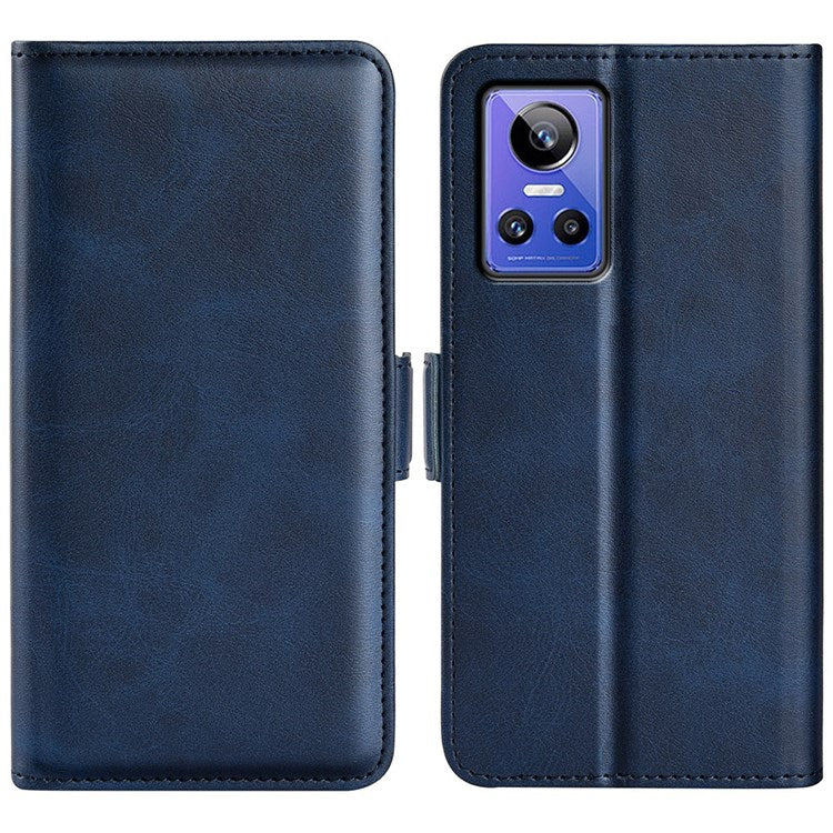 For Realme GT Neo3 Textured PU Leather Wallet Protective Cover Dual Magnetic Clasp Adjustable Stand Phone Case - Blue