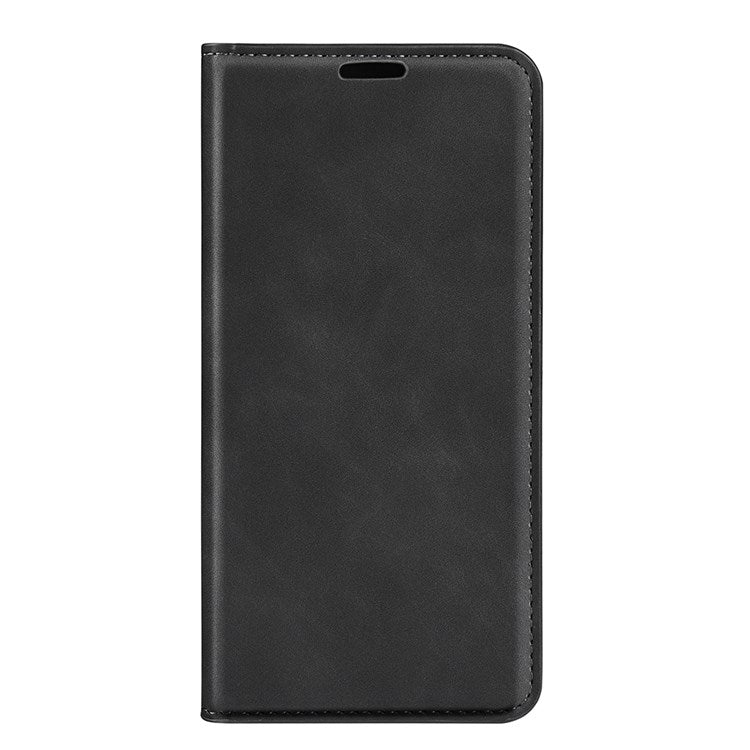 PU Leather Skin-touch Feeling Phone Case for Realme GT Neo3, Magnetic Auto-absorbed Wallet Stand Shell - Black