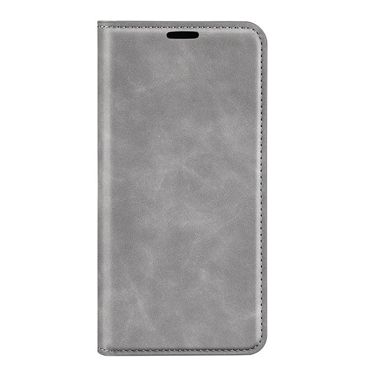 PU Leather Skin-touch Feeling Phone Case for Realme GT Neo3, Magnetic Auto-absorbed Wallet Stand Shell - Grey