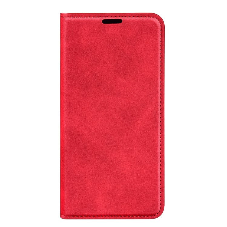 PU Leather Skin-touch Feeling Phone Case for Realme GT Neo3, Magnetic Auto-absorbed Wallet Stand Shell - Red