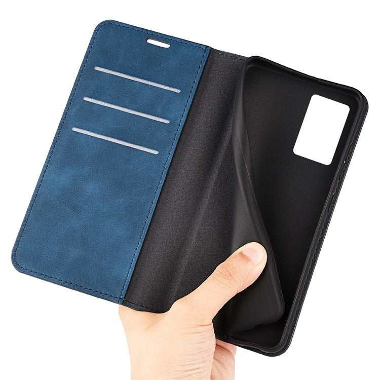 PU Leather Skin-touch Feeling Phone Case for Realme GT Neo3, Magnetic Auto-absorbed Wallet Stand Shell - Blue