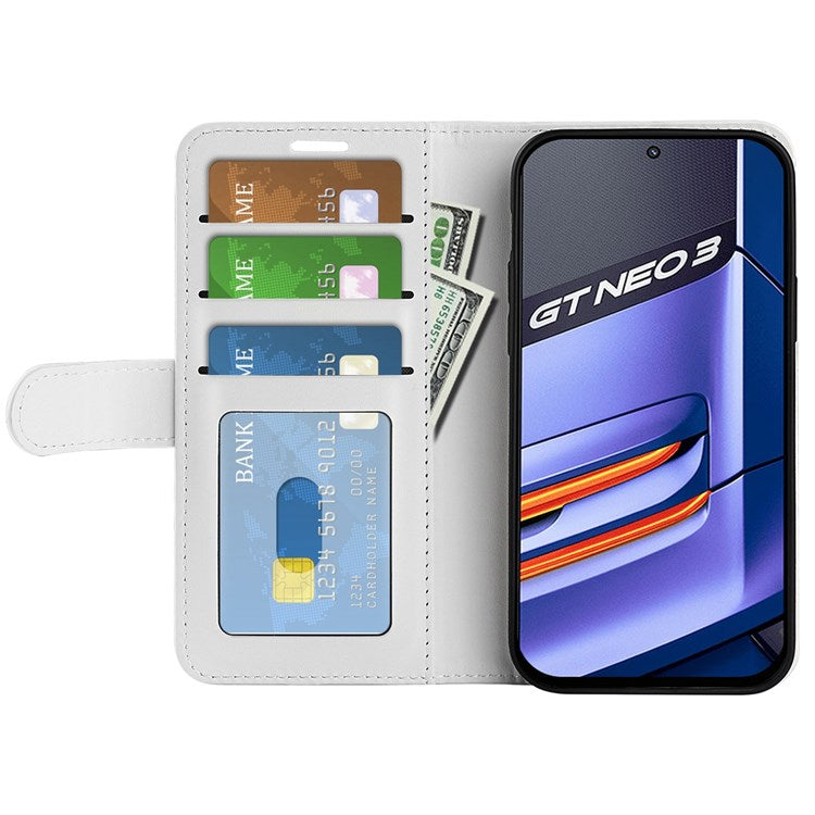 For Realme GT Neo3 Shockproof Crazy Horse Texture Case PU Leather Wallet Stand Protective Phone Cover - White