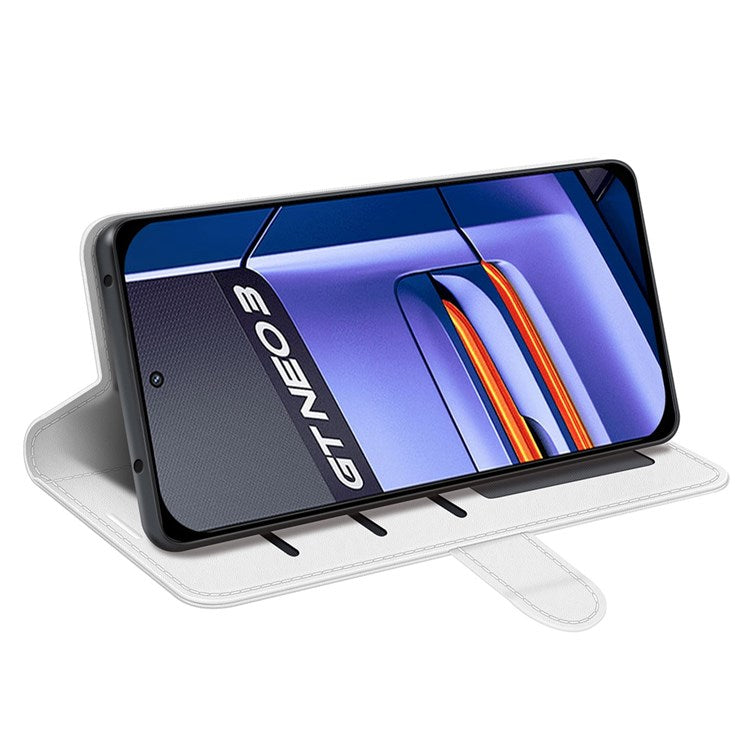 For Realme GT Neo3 Shockproof Crazy Horse Texture Case PU Leather Wallet Stand Protective Phone Cover - White
