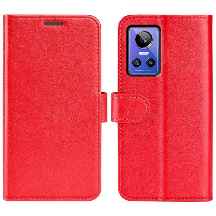 For Realme GT Neo3 Shockproof Crazy Horse Texture Case PU Leather Wallet Stand Protective Phone Cover - Red
