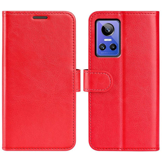 For Realme GT Neo3 Shockproof Crazy Horse Texture Case PU Leather Wallet Stand Protective Phone Cover - Red