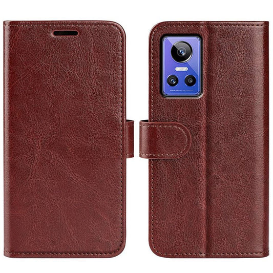For Realme GT Neo3 Shockproof Crazy Horse Texture Case PU Leather Wallet Stand Protective Phone Cover - Brown