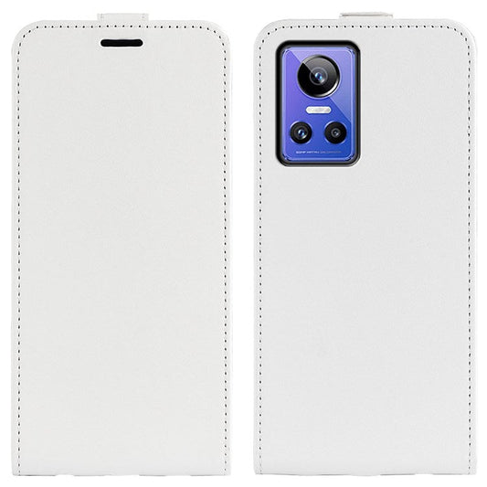 For Realme GT Neo3 Crazy Horse Texture PU Leather Cover Vertical Flip Card Holder Phone Case - White