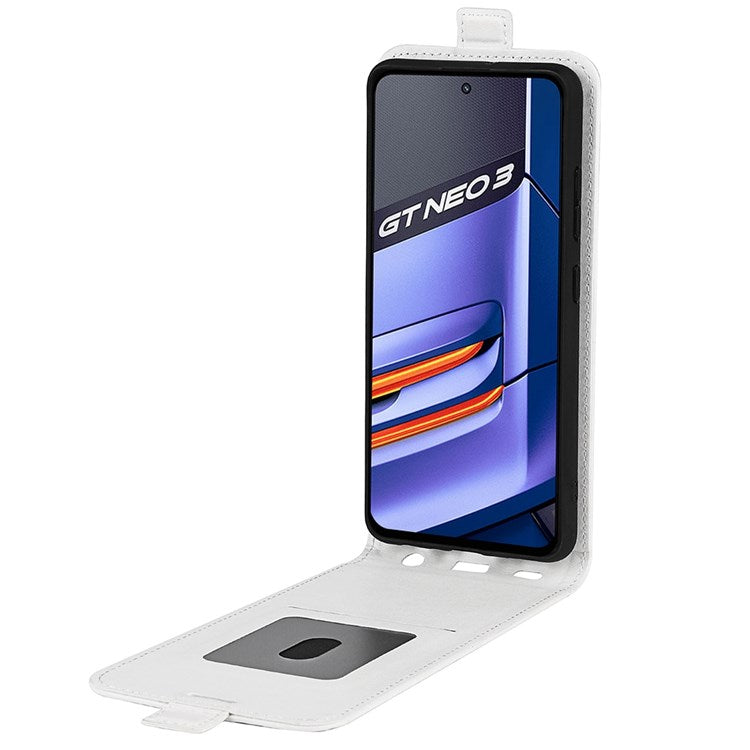 For Realme GT Neo3 Crazy Horse Texture PU Leather Cover Vertical Flip Card Holder Phone Case - White