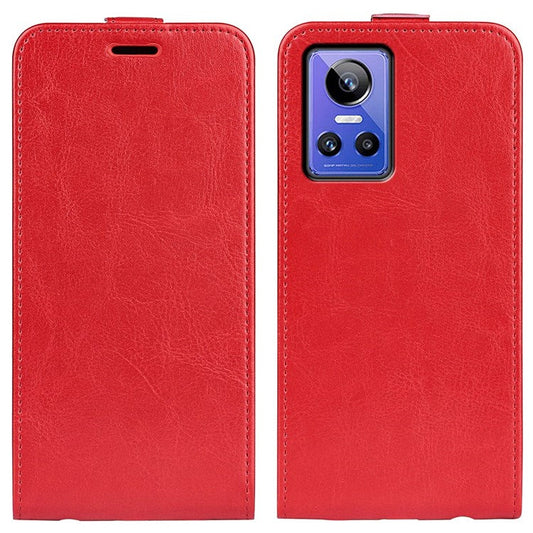 For Realme GT Neo3 Crazy Horse Texture PU Leather Cover Vertical Flip Card Holder Phone Case - Red