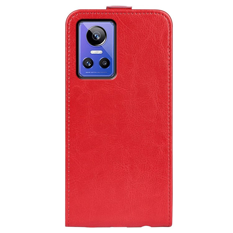 For Realme GT Neo3 Crazy Horse Texture PU Leather Cover Vertical Flip Card Holder Phone Case - Red