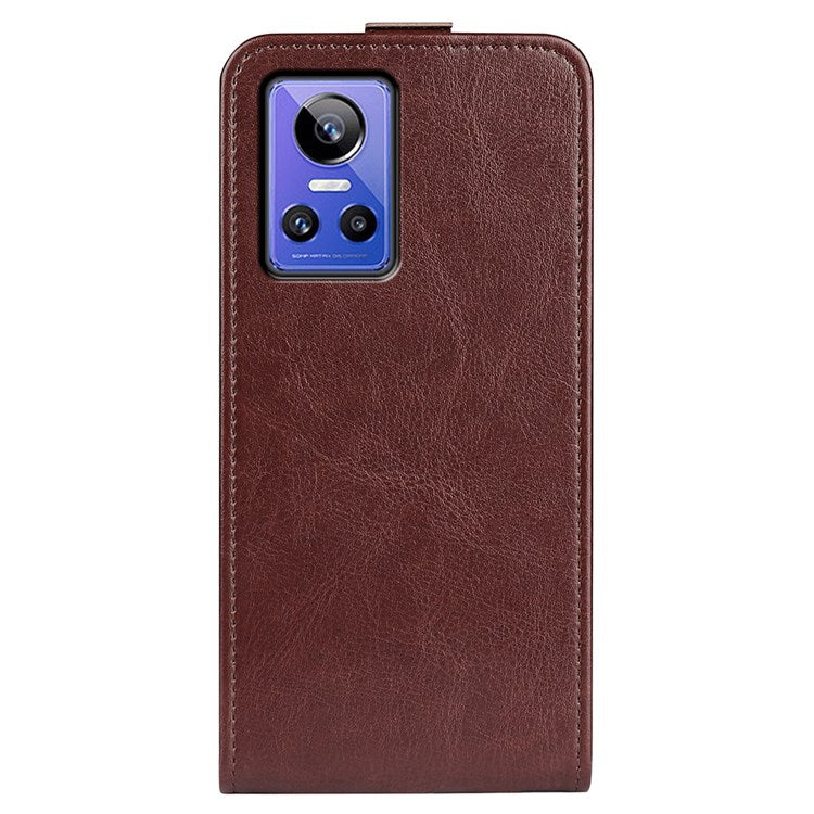 For Realme GT Neo3 Crazy Horse Texture PU Leather Cover Vertical Flip Card Holder Phone Case - Brown