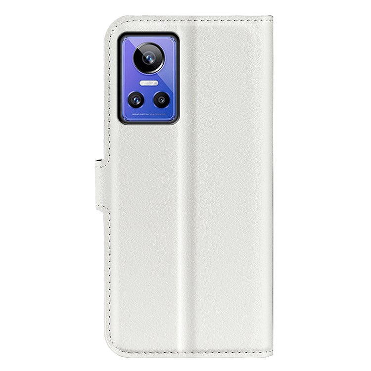 For Realme GT Neo3 Litchi Texture Shockproof Phone Case TPU + PU Leather Stand Wallet Cover - White