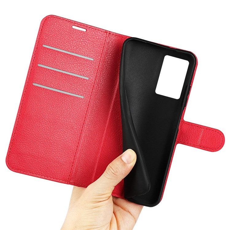 For Realme GT Neo3 Litchi Texture Shockproof Phone Case TPU + PU Leather Stand Wallet Cover - Red
