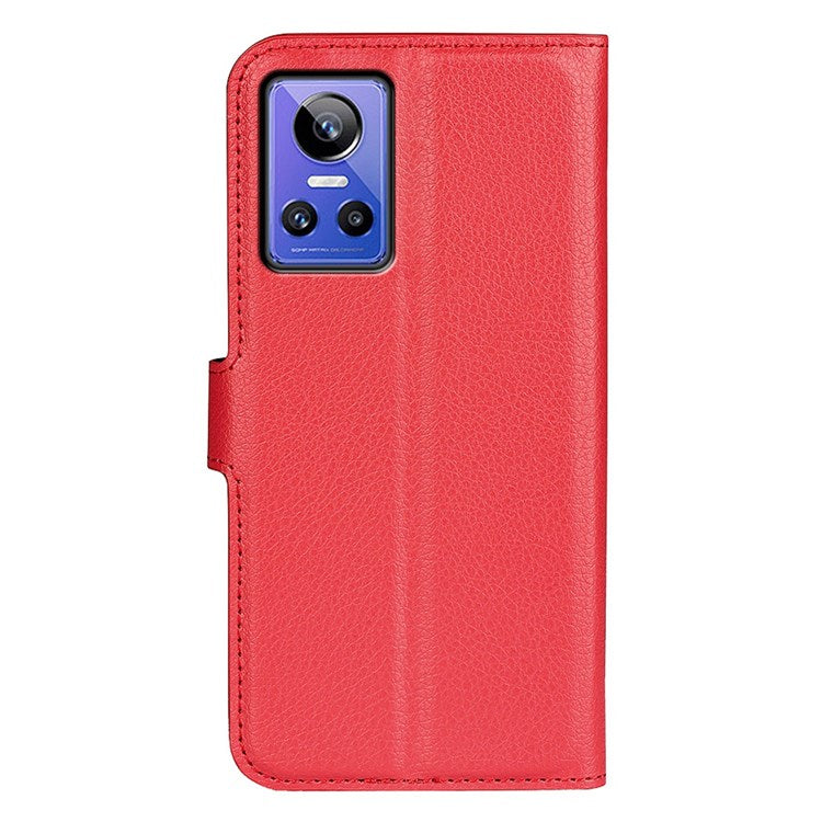For Realme GT Neo3 Litchi Texture Shockproof Phone Case TPU + PU Leather Stand Wallet Cover - Red