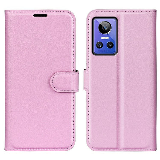 For Realme GT Neo3 Litchi Texture Shockproof Phone Case TPU + PU Leather Stand Wallet Cover - Pink