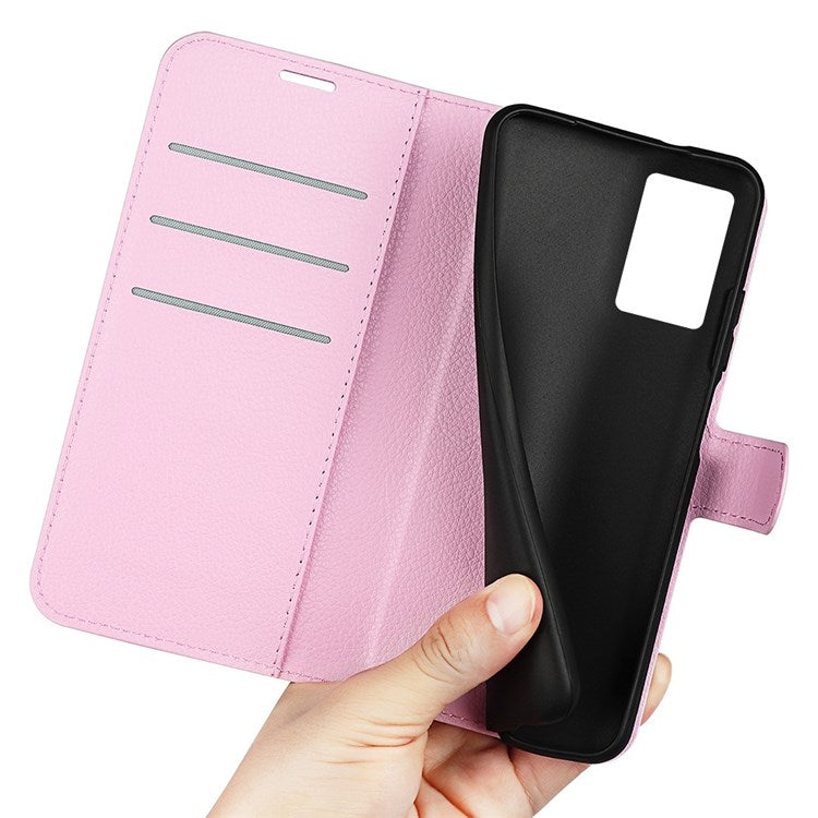 For Realme GT Neo3 Litchi Texture Shockproof Phone Case TPU + PU Leather Stand Wallet Cover - Pink
