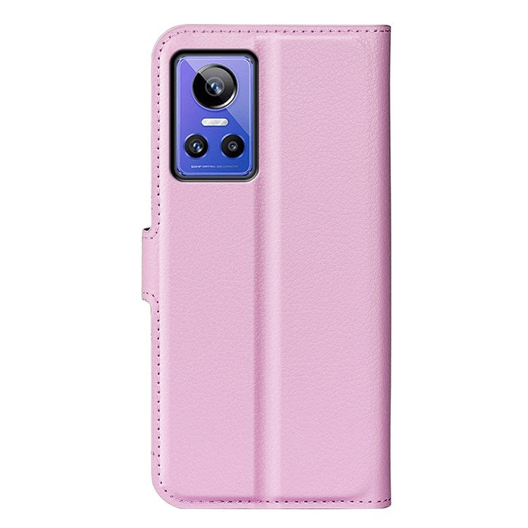 For Realme GT Neo3 Litchi Texture Shockproof Phone Case TPU + PU Leather Stand Wallet Cover - Pink