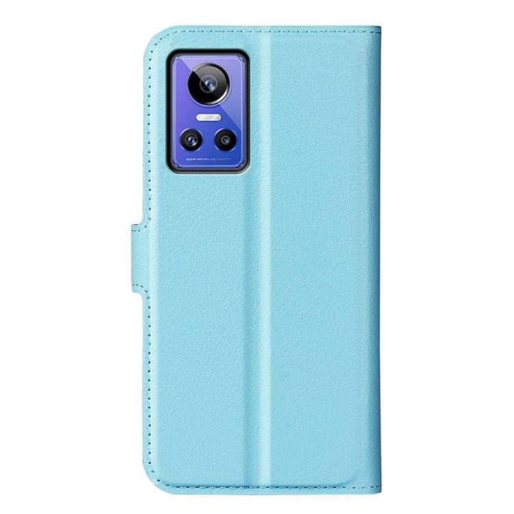 For Realme GT Neo3 Litchi Texture Shockproof Phone Case TPU + PU Leather Stand Wallet Cover - Blue