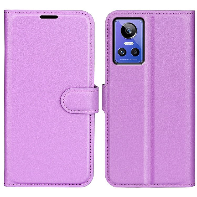 For Realme GT Neo3 Litchi Texture Shockproof Phone Case TPU + PU Leather Stand Wallet Cover - Purple