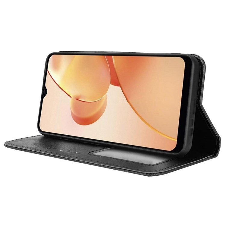 For Realme C31 Mosaic Imprinted Retro Texture PU Leather Phone Case Magnet Auto Closure Wallet Stand Cover - Black