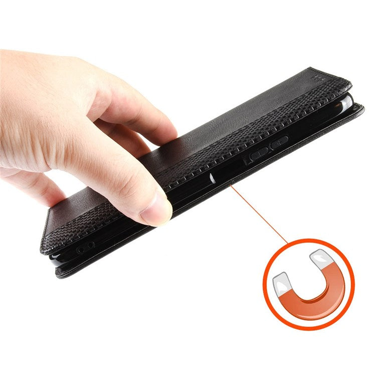 For Realme C31 Mosaic Imprinted Retro Texture PU Leather Phone Case Magnet Auto Closure Wallet Stand Cover - Black