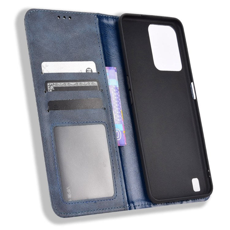 For Realme C31 Mosaic Imprinted Retro Texture PU Leather Phone Case Magnet Auto Closure Wallet Stand Cover - Blue