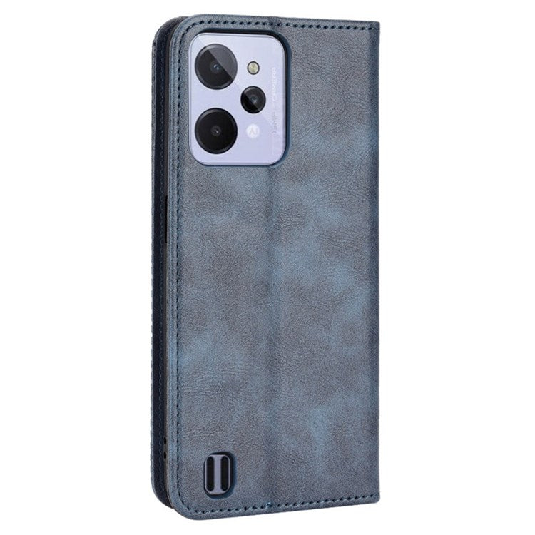 For Realme C31 Mosaic Imprinted Retro Texture PU Leather Phone Case Magnet Auto Closure Wallet Stand Cover - Blue